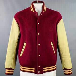 PRESIDENT's Size L Red Khaki Wool Blend Leather Snaps Varsity Jacket